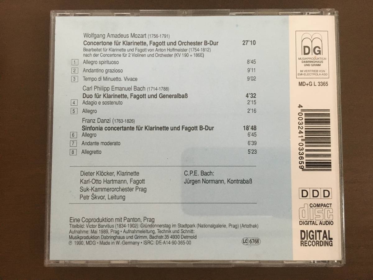 CD/W.A.Mozart,Franz Danzi;Doppelkonzerte　D.Klocker/K.-O.Hartmann /【J22】 /中古_画像2