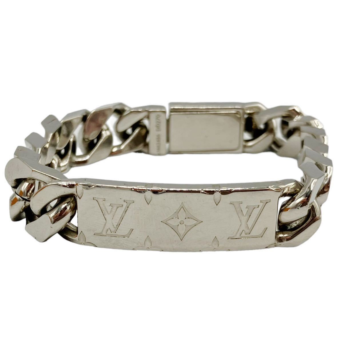 Louis Vuitton Chain Bracelet Mens M00270 Monogram Metal Silver TGIS