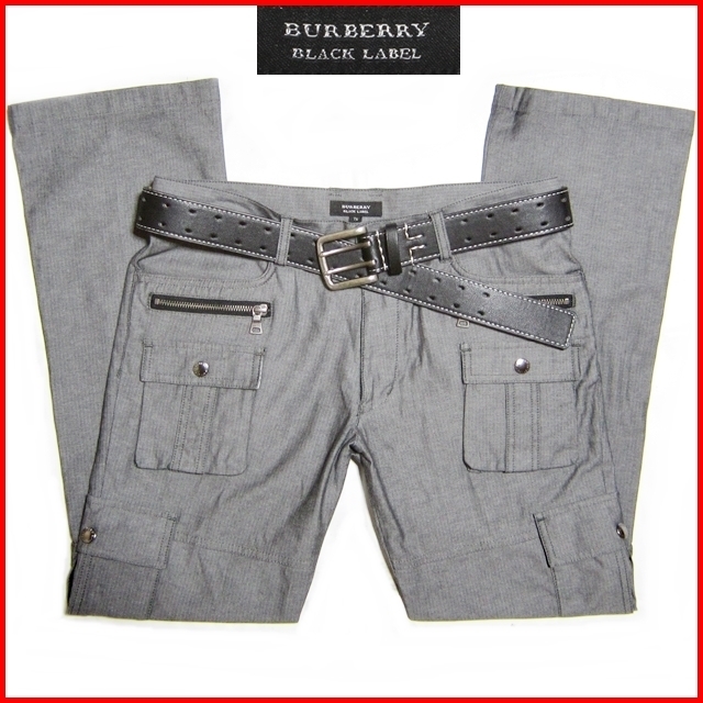 即決★BURBERRY BLACK LABEL★メンズW76≒81cm カーゴパンツ バーバリーブラックレーベル 廃盤 グレー チェック柄 ナイト刺繍 三陽商会_画像1