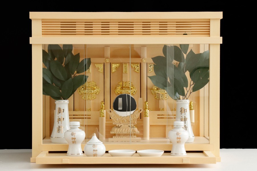  Takumi structure . box .18 number # decoration field interval heaven .. ..# three company household Shinto shrine set three surface glass drawer attaching 