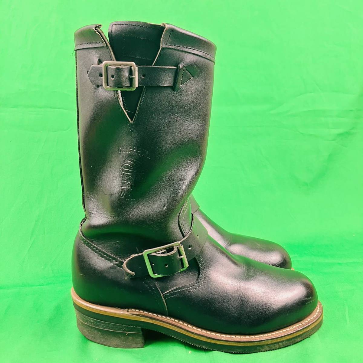 * rare * prompt decision black tag CHIPPEWA approximately 24.5cm engineer boots steel tu leather black Chippewa 