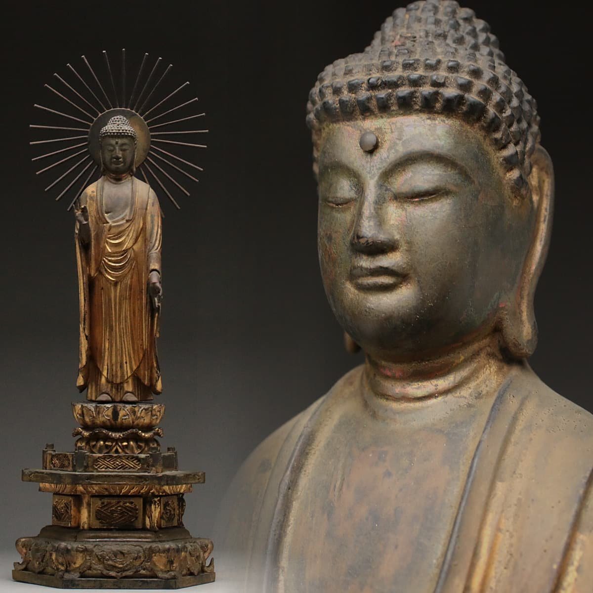 Yahoo!オークション - EI013 時代 仏教美術 漆箔 木造阿弥陀如来立像 