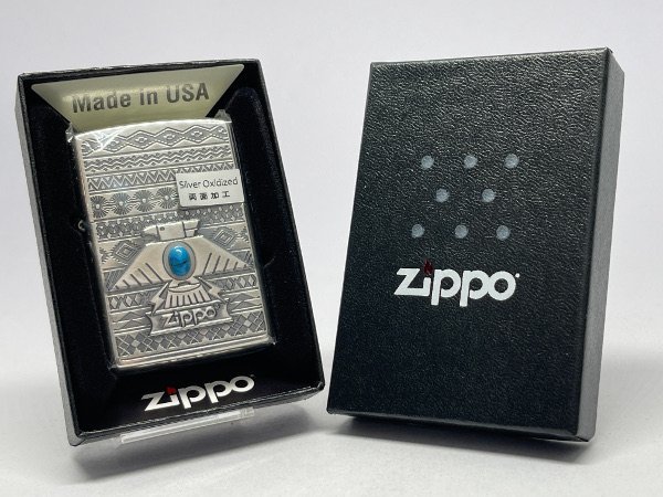 送料無料 ZIPPO[ジッポー]両面加工 Thunderbird BL サンダーバード ブルー シルバーいぶし_画像4