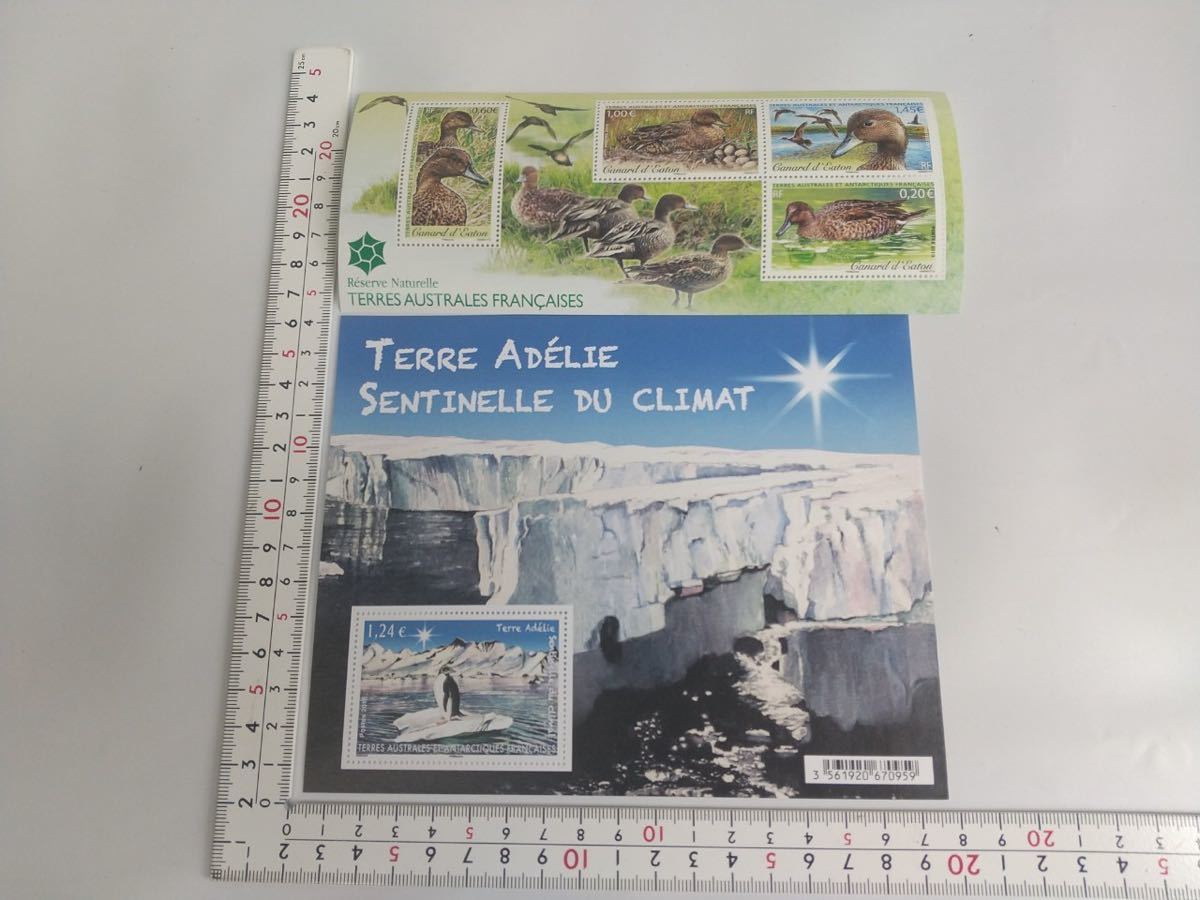 フランス領 南方・南極地域 発行 アデリーペンギン イアトンオナガガモ 切手シート 2種類 2015 TAAF 外国切手 未使用_画像1