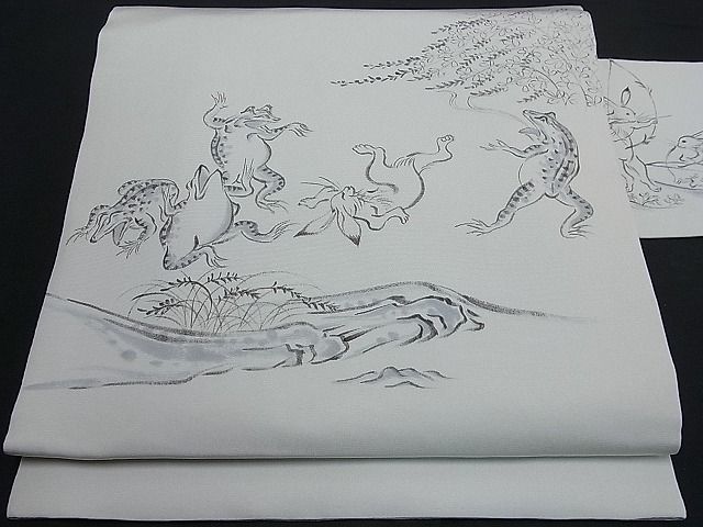 平和屋着物 塩瀬 九寸名古屋帯 作家物 手描き 鳥獣戯画 逸品 tx4844