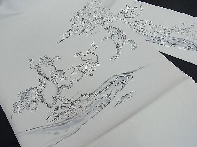 平和屋着物 塩瀬 九寸名古屋帯 作家物 手描き 鳥獣戯画 逸品 tx4844