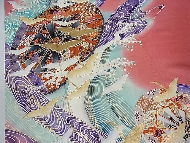 平和屋着物□豪華振袖 飛鶴吉祥文 暈し染め 逸品 金彩 th1278 振袖