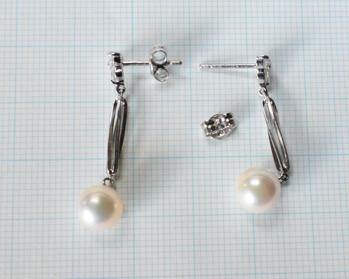新品】 PT900 アコヤぶらピアス ダイヤモンド-