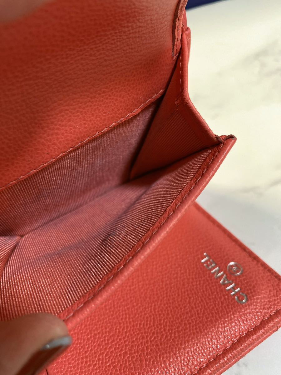シャネル ハーフココ ピンク 三つ折り財布 コンパクト