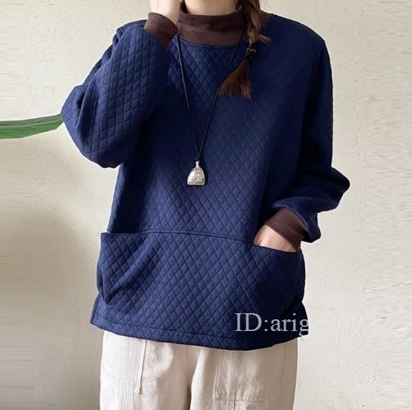 121* free size casual high‐necked long sleeve tunic tops gray thick cloth warm easy plain large size 