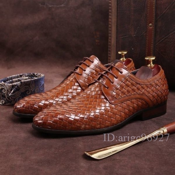 H565★上質 牛革 ビジネスシューズ ドレスシューズ 編み込み 革靴 紳士靴 フォーマル 2色選択可 サイズ25cm_画像2
