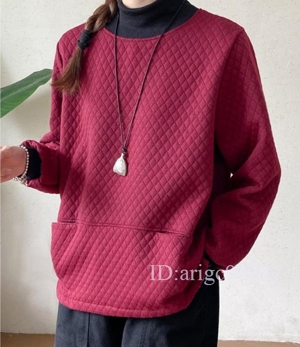 121* free size casual high‐necked long sleeve tunic tops gray thick cloth warm easy plain large size 