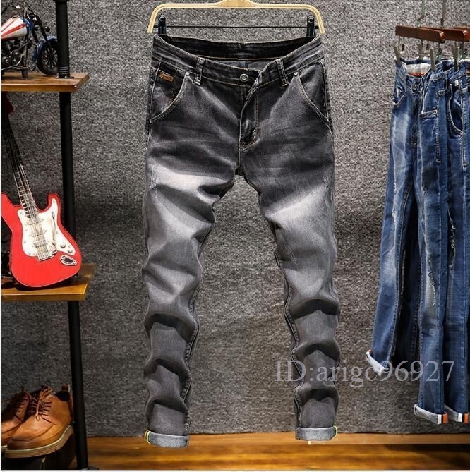 H498★デニムパンツ ストレッチ ロングパンツ ジーンズ メンズスキニー デニム チノパンウォッシュ ６色 W28~W38サイズ選択 緑_画像6