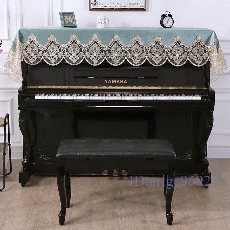 X712☆新品北欧 可愛い 刺繍 レース ピアノ 防塵カバー 保護カバー 青緑 アップライト ピアノカバー トップカバー 椅子カバーの画像2