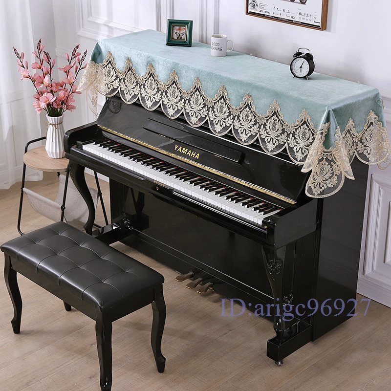 X712☆新品北欧 可愛い 刺繍 レース ピアノ 防塵カバー 保護カバー 青緑 アップライト ピアノカバー トップカバー 椅子カバーの画像1