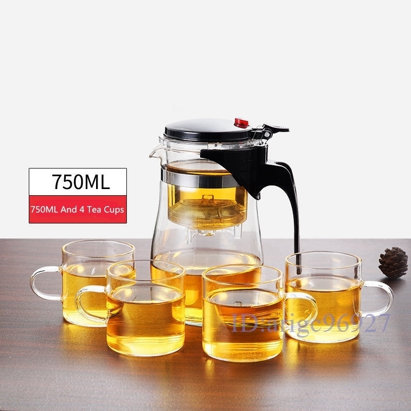 E821★高品質 耐熱 ガラス ティーポット 700ml コップ 6個セット キッチン お茶 茶器 ポット 食器_画像1