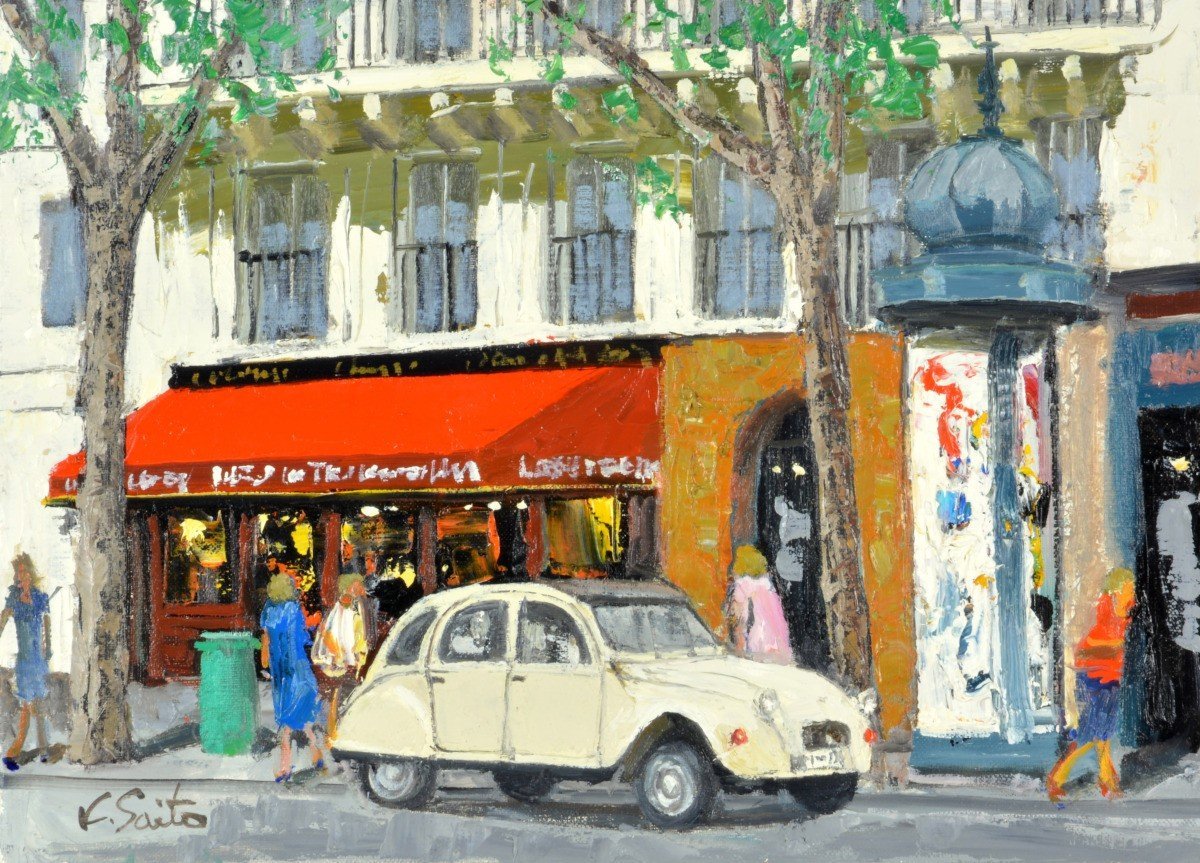 10%OFF 油彩画 洋画 (油絵額縁付きで納品対応可) SM 「パリのカフェ 