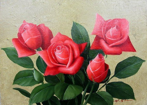 油彩画 洋画 (油絵額縁付きで納品対応可) F20号 「ばら１ 薔薇１」 安田 英明