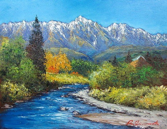 油彩画 洋画 (油絵額縁付きで納品対応可) P12号 「白馬山麓」 島本 ...