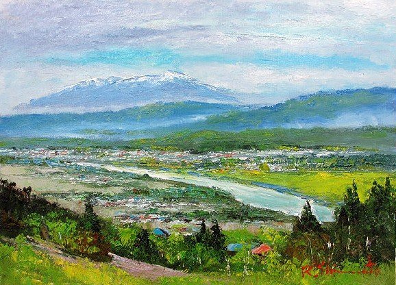 油彩画 洋画 (油絵額縁付きで納品対応可) F6号 「千曲川眺望」 島本 ...