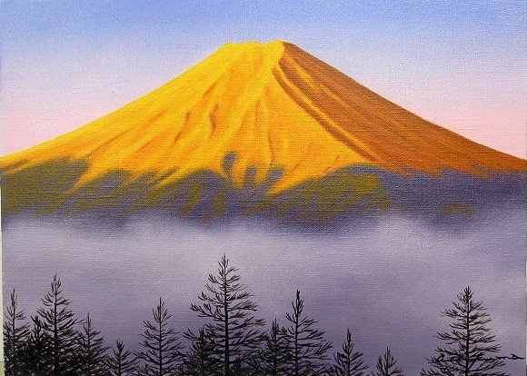 油彩画 洋画 (油絵額縁付きで納品対応可) F6 「紅富士」 朝隈 敏彦 ...