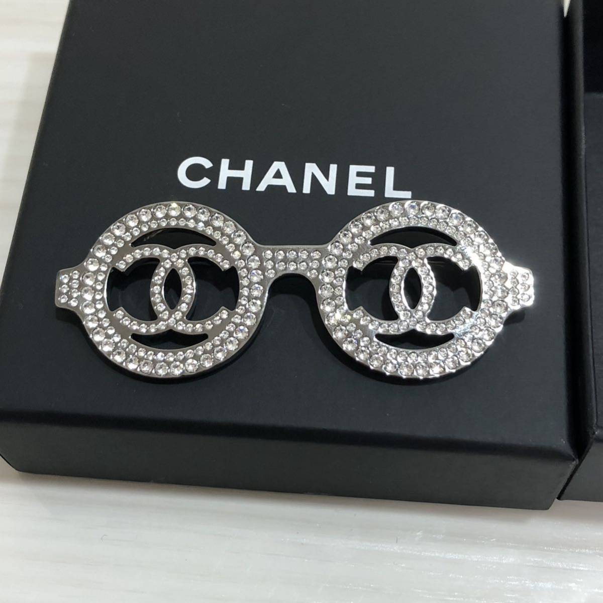 レア シャネル CHANEL ココマーク ラインストーン ブラック ブローチ-