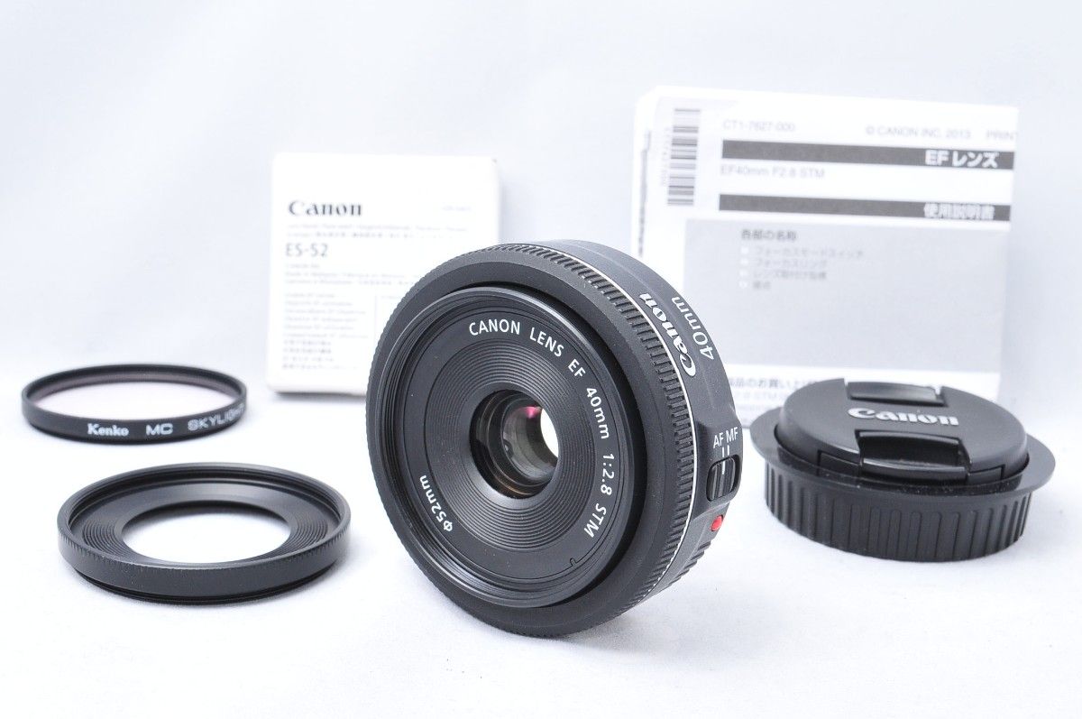 【美品★専用フード&フィルター付】Canon キヤノン EF40mm F2.8 STM　一眼レフ用 単焦点レンズ フルサイズ対応