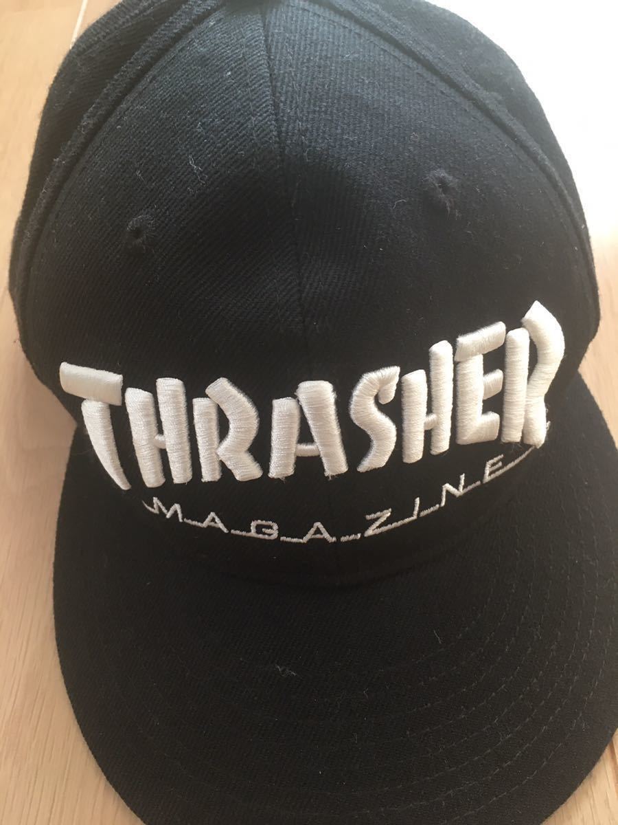 即決送料無料限定レアTHRASHER スラッシャーSIX flagsシックスフラッグスCAP黒中古キャップ帽子 Supreme ニューエラスカルスケート_画像5