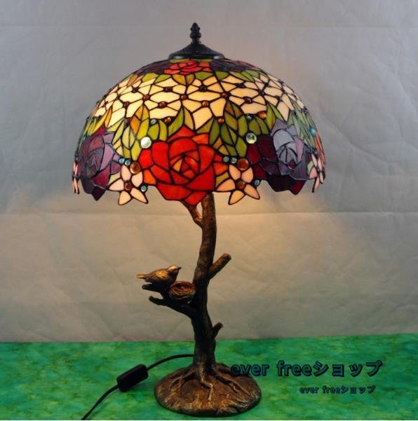 芸術品◆ ステンドランプ 花柄 ステンドグラス レトロな雰囲気 ティファニー テーブルスタンド 照明◆ 室内装飾
