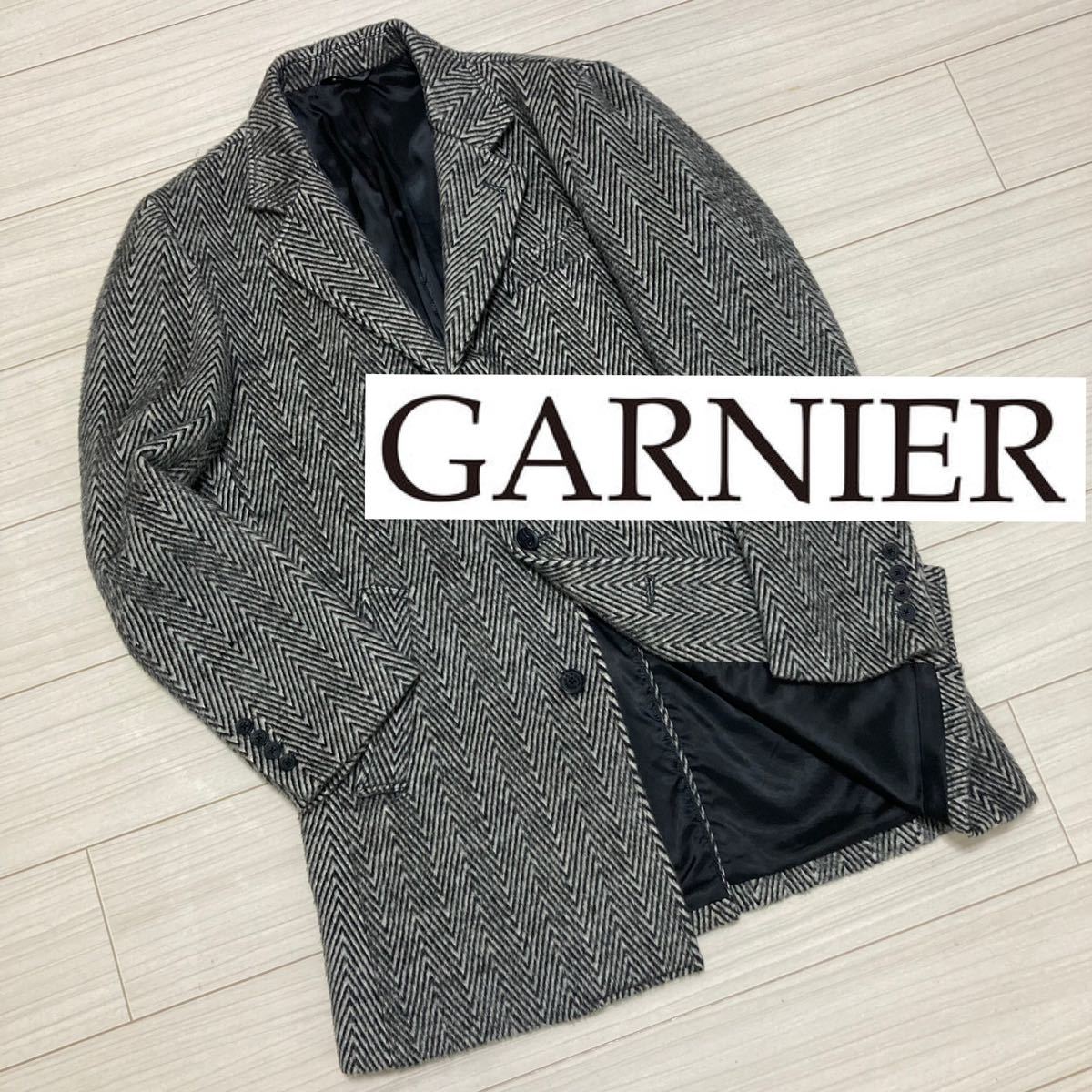 美品 GARNIER ガルニエ 大柄ヘリンボーン シングルチェスターコート LL