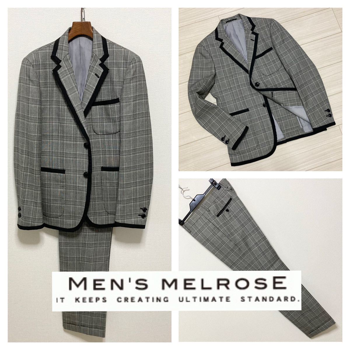 新品未■Complet メンズメルローズ■パイピング セットアップ スーツ 3 M グレー ブラック グレンチェック Complet par  MEN'S MELROSE
