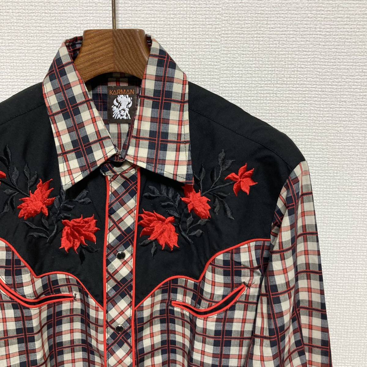 80s Vintage KARMAN カルマン 花柄 バラ 刺繍ウエスタンシャツ 80s Vintage KARMAN カルマン 花柄 バラ 刺繍ウエスタンシャツ