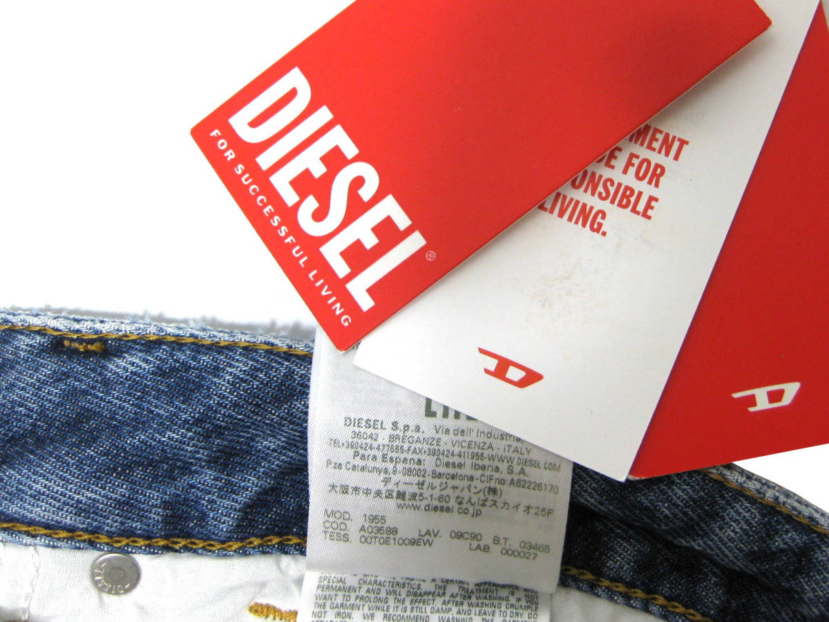 売り尽くし！ 新品 直輸入 DIESEL ディーゼル ダメージリペア ハイウエスト レギュラーストレート ジーンズ W33インチ 1955 D-REKIV 09C90_画像10