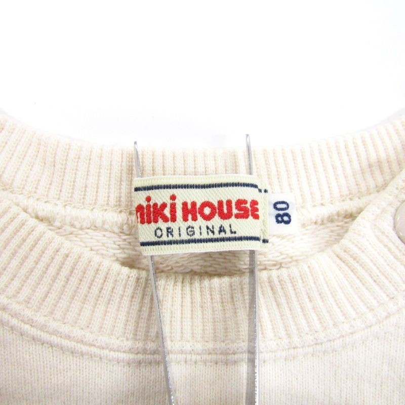  Miki House reverse side wool sweat long sleeve sweatshirt Logo print for boy 80 size ivory baby child clothes MIKI HOUSE