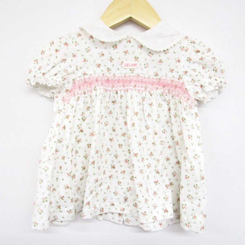  Celine race circle collar small floral print short sleeves blouse cut and sewn for girl 90 size white pink baby child clothes CELINE