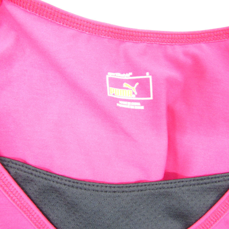 プーマ 半袖Tシャツ Vネック 胸ロゴ 無地 レイヤード風 トップス スポーツウェア ストレッチ レディース Sサイズ ピンク PUMA_画像3