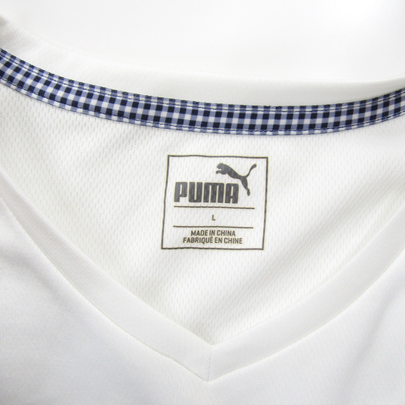 プーマ 半袖Tシャツ 無地 Vネック 胸ロゴ/ポケット トップス スポーツウェア レディース Lサイズ ホワイト PUMA_画像3
