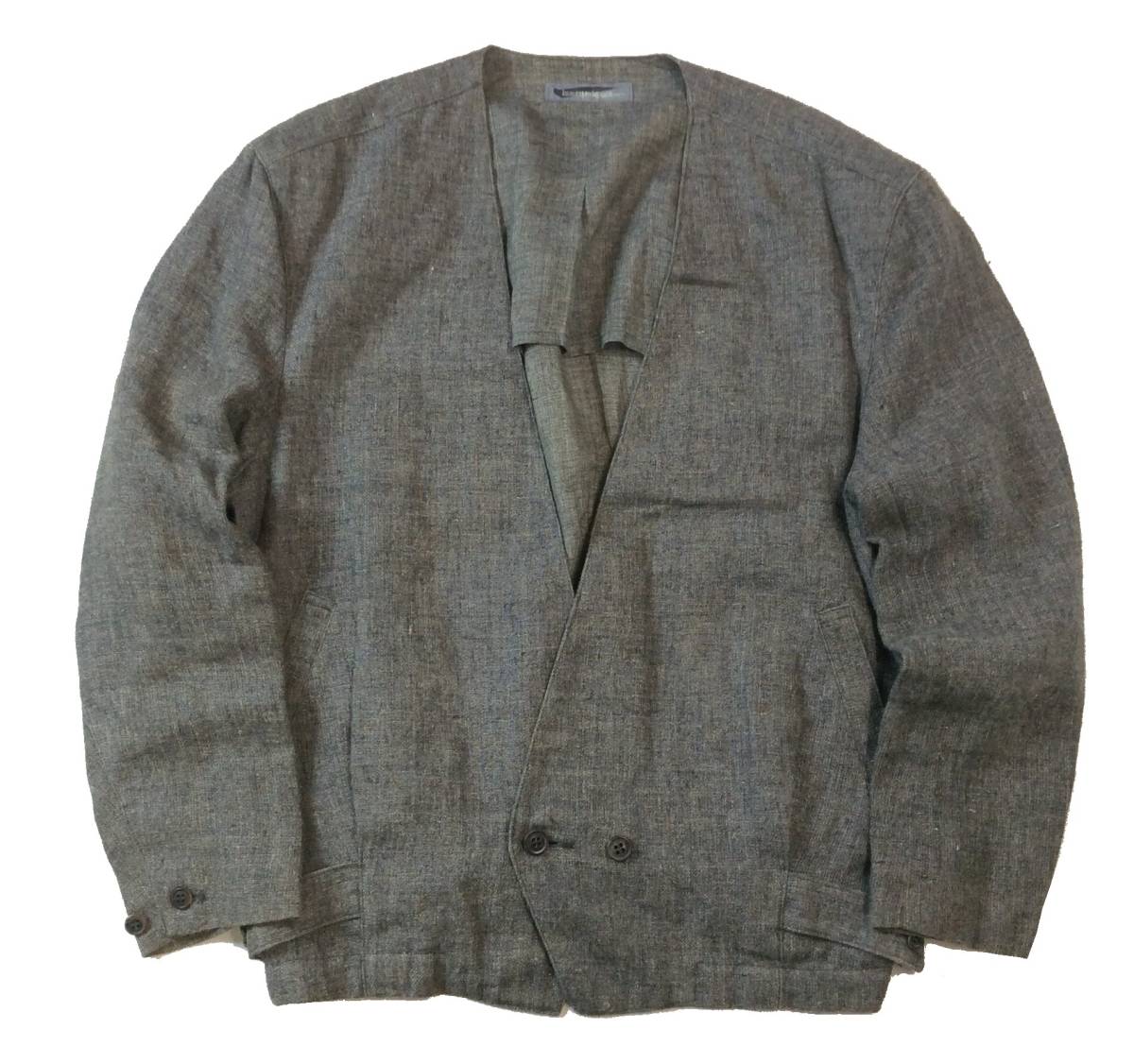 イッセイミヤケメン ISSEY MIYAKE MEN 80s リネン 麻 デザインジャケット ノーカラー グレー ヴィンテージ XL