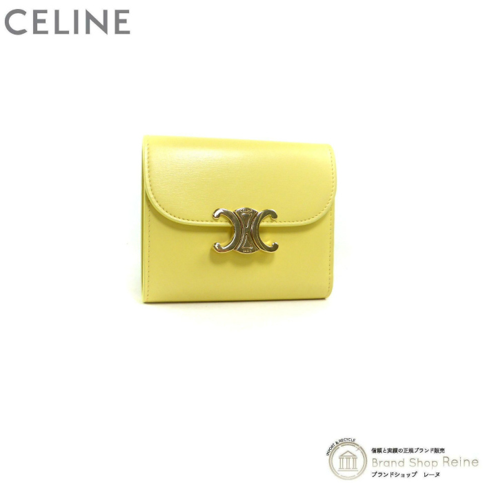 セリーヌ （CELINE） スモール フラップ ウォレット トリオンフ コンパクト 三つ折り 財布 10D78 イエロー（新品同様）中古_画像1