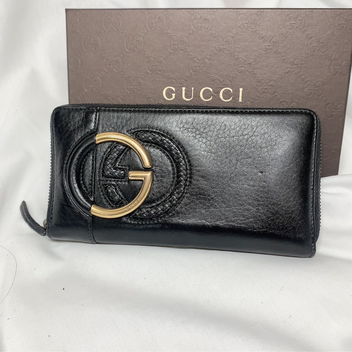 美品 GUCCI グッチ インターロッキングG ラウンドファスナー 長財布-