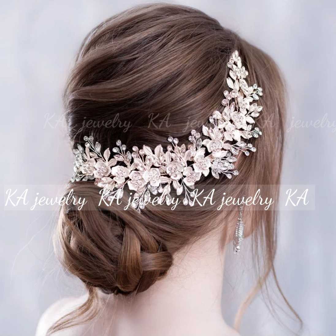 ローズゴールド ピンク ヘアアクセサリー ウェディング ヘッドドレス 結婚式 お花 フラワー ブライダル アクセサリー 髪飾り ヘッドピース の画像3