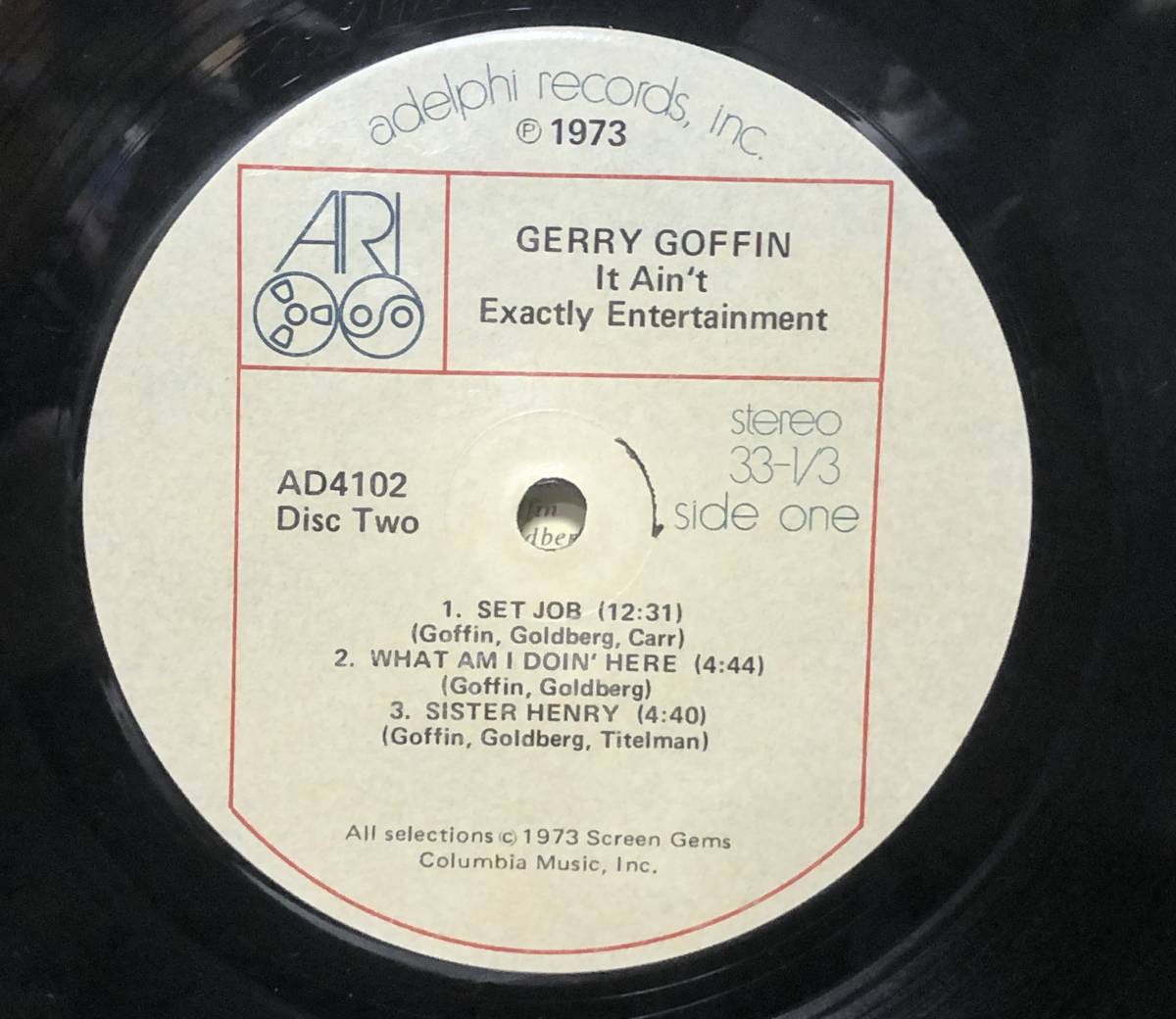 □□2-LP【04846】-【US盤】GERRY GOFFIN*IT AIN'T EXACTLY ENTERTAINMENT「イット・エイント・イグザクトリー・エンターテインメント」_レーベルのみB面にA面がプレス