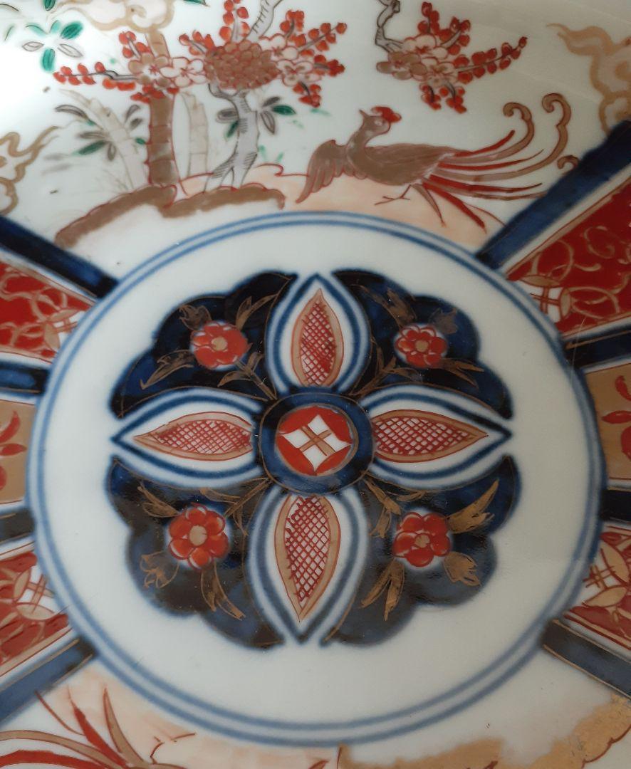 上作品】江戸時代中期~後期 古伊万里 金襴手 雲錦に鳳凰 巻物に花図