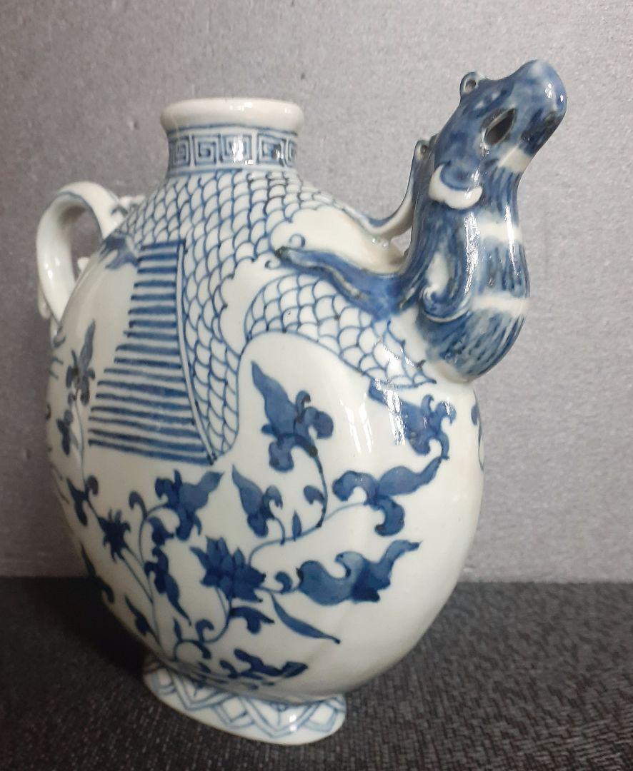 人気デザイナー 大清康照年製 中国美術 中国陶磁 青華 染付 龍口 手付