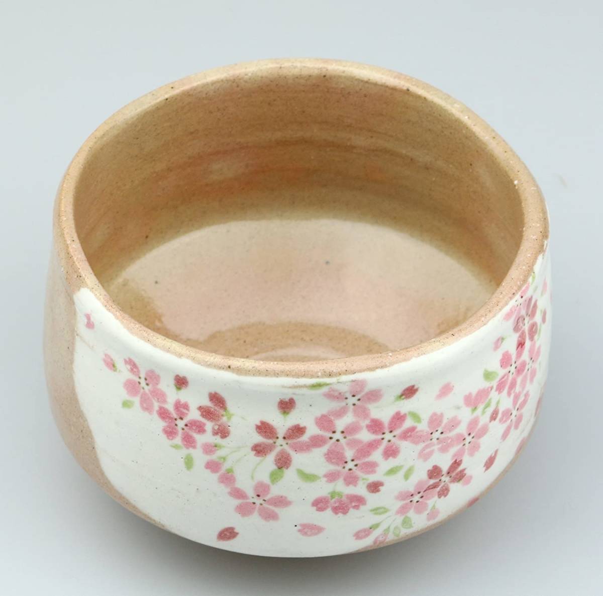 抹茶々碗 カネ仁抹茶碗 白化粧ピンク桜 径12.5×高さ8cm 　美濃焼き　趣のある陶器　プレゼント