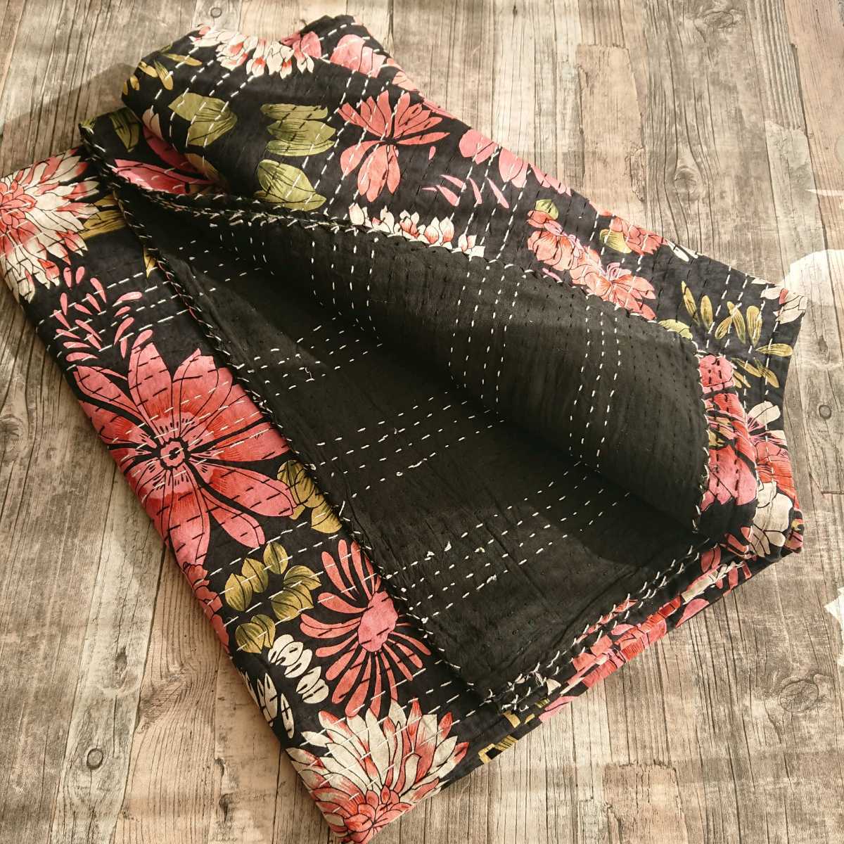 41 新品 大判 花柄 パッチワーク ハンドメイドスティッチ インド