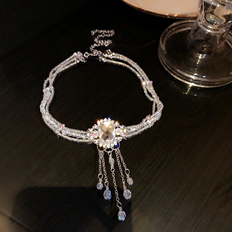 . round shape. white glass. choker pendant necklace Korea manner, for women, elegant pendant wedding go in . type 