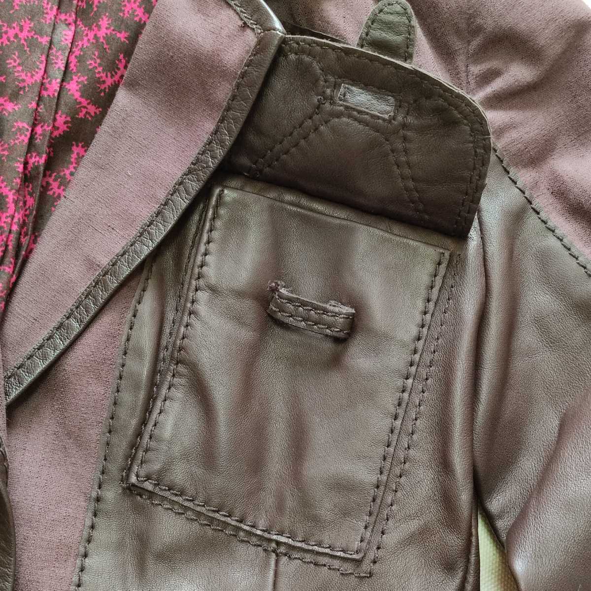 KENZO овечья кожа / хлопок лен переключатель tailored jacket Brown женский 38 EU производства 