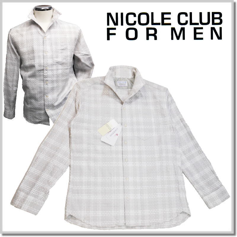 ニコルクラブフォーメン NICOLE CLUB FOR MEN ドビーチェックシアーシャツ 3164-8003-91-48(L) イタリアンカラー