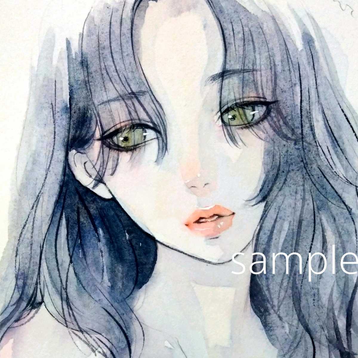 肉筆原画 水彩画 手描きイラスト 絵画 オリジナル 美人画-